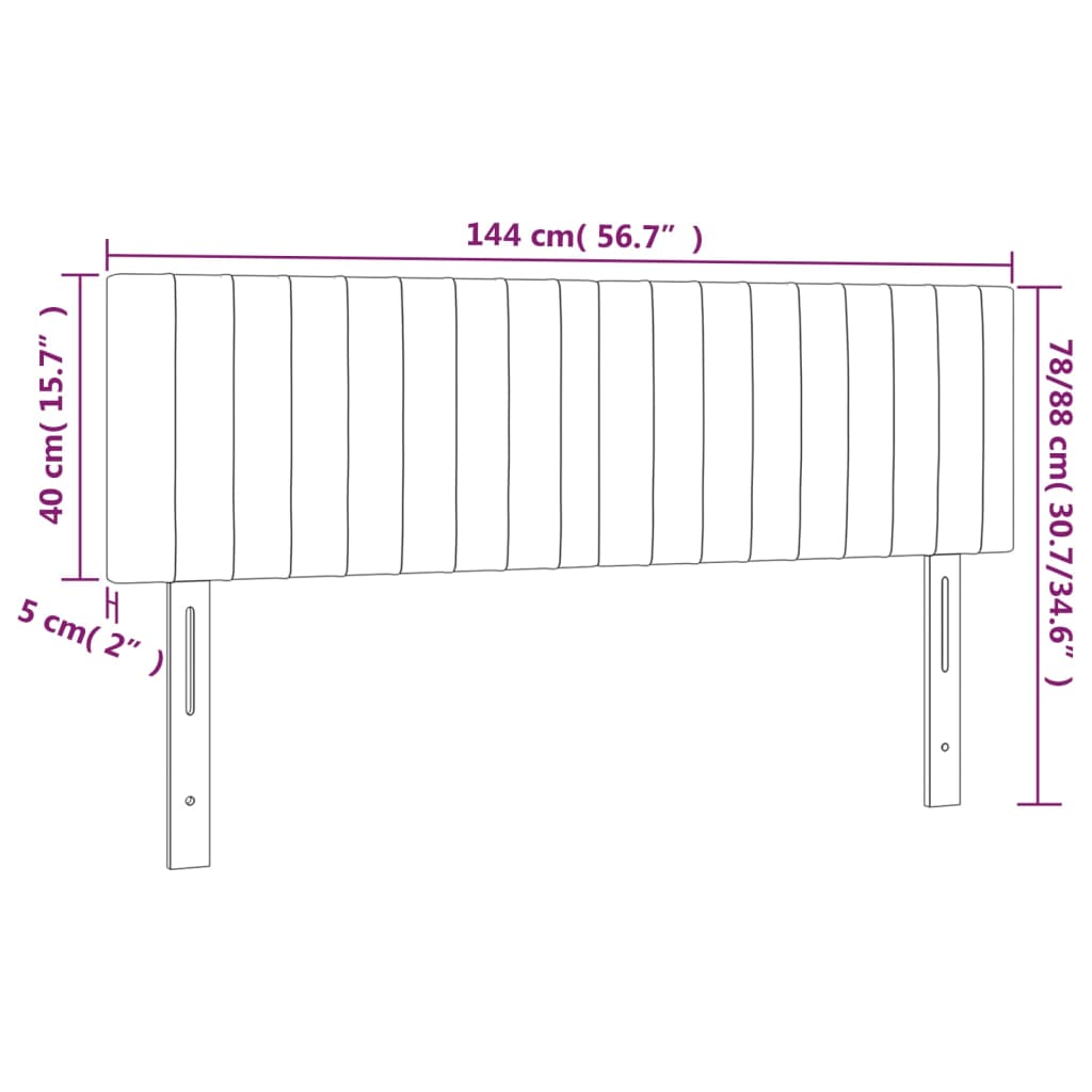 vidaXL LED Headboard Light Gray 56.7"x2"x30.7"/34.6" Fabric