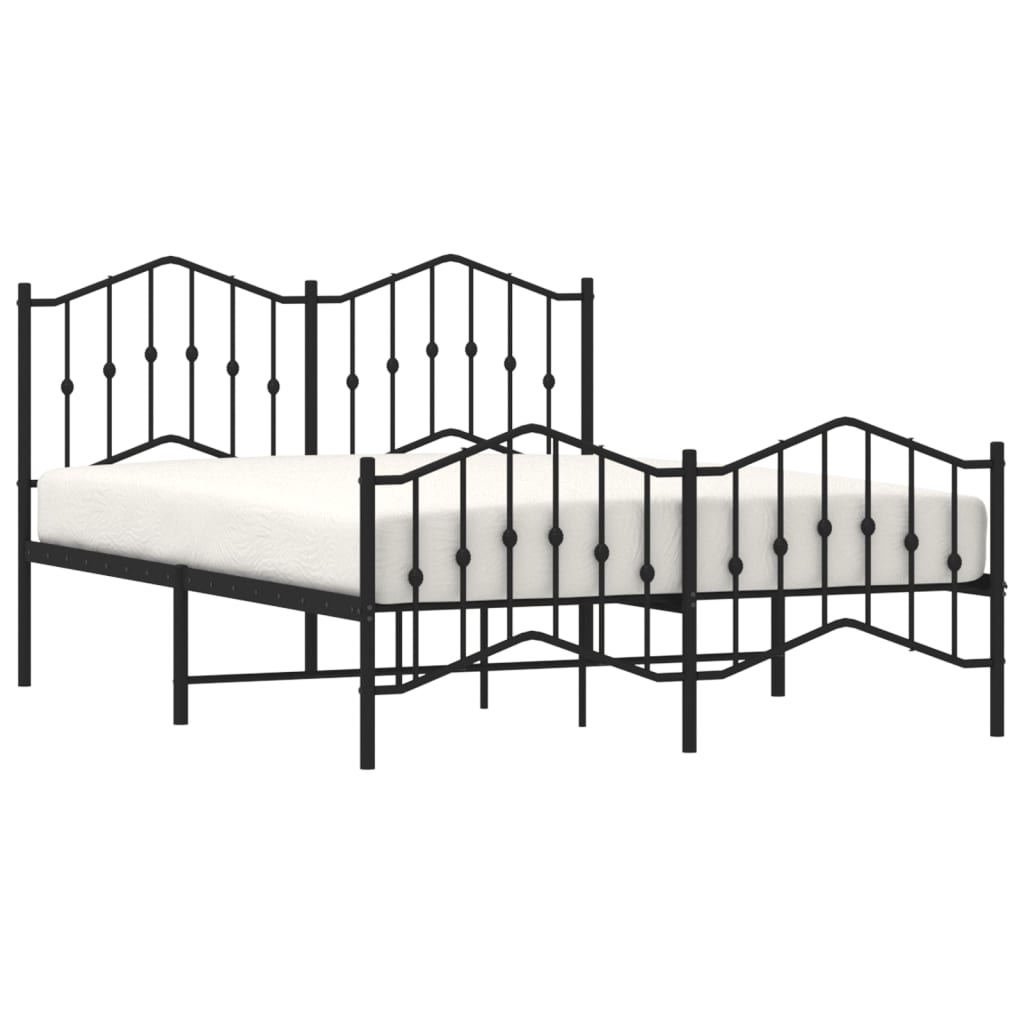 vidaXL Metal Bed Frame with Headboard and Footboard Black 53.1"x74.8"