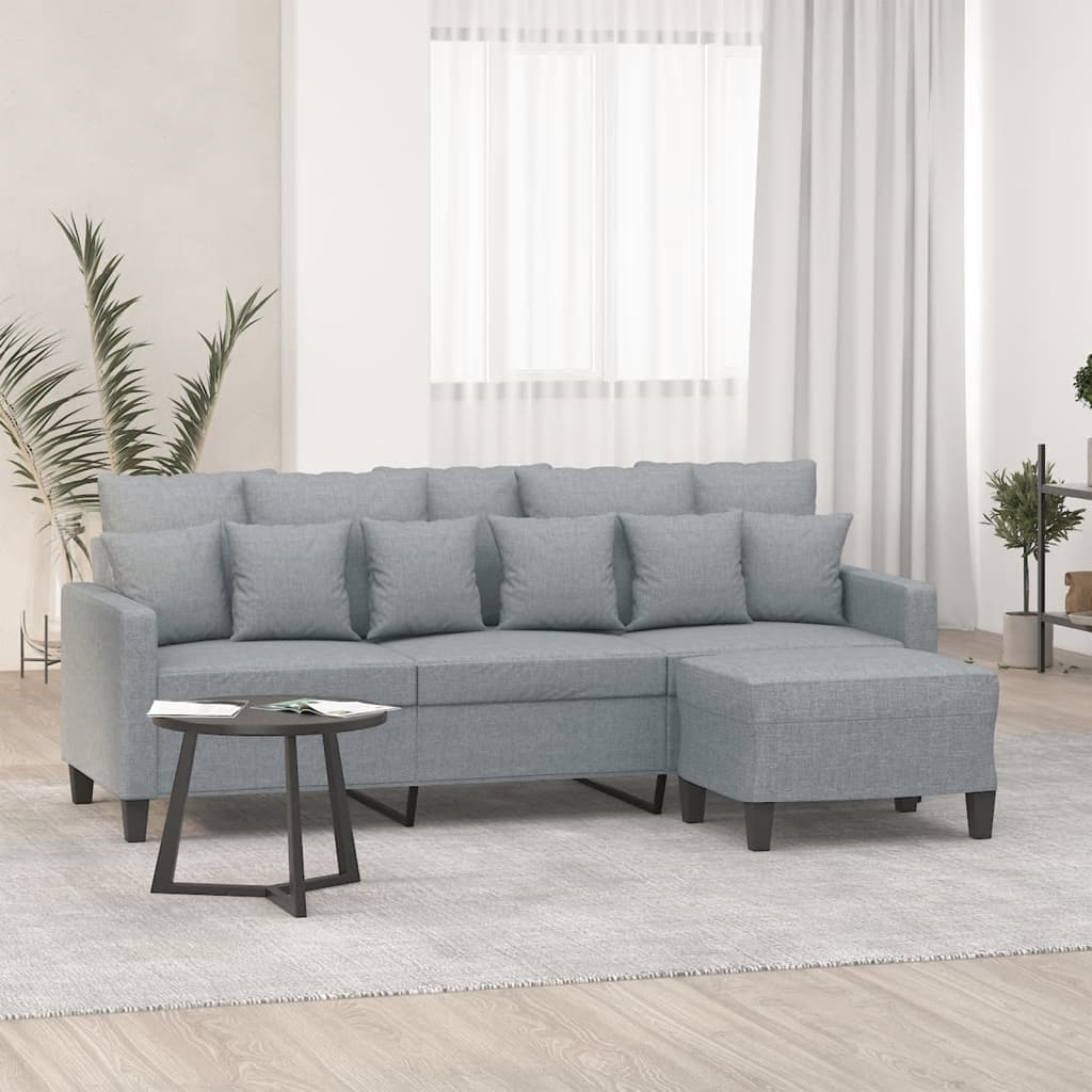 vidaXL 3-Seater Sofa with Footstool Light Gray 70.9" Fabric