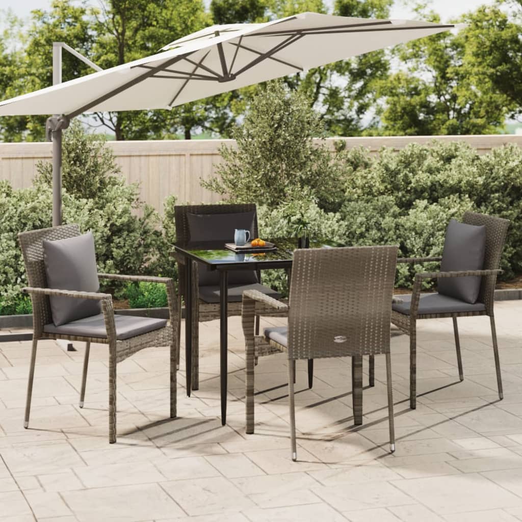 vidaXL 5 Piece Patio Dining Set with Cushions Black and Gray Poly Rattan