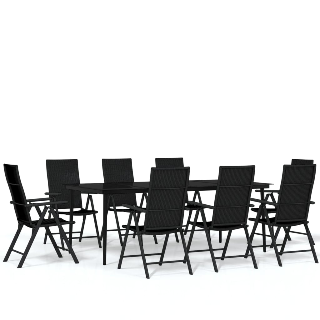 vidaXL 9 Piece Patio Dining Set Black