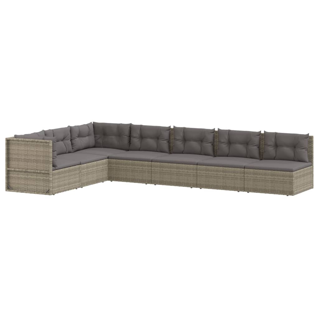 vidaXL 7 Piece Patio Lounge Set with Cushions Gray Poly Rattan