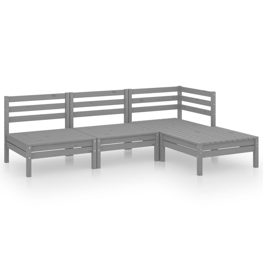 vidaXL 4 Piece Patio Lounge Set Solid Pinewood Gray