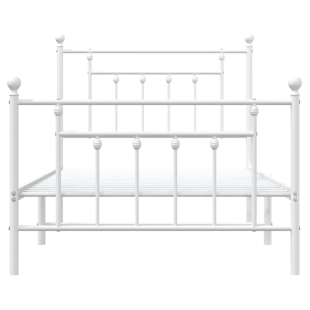 vidaXL Metal Bed Frame without Mattress with Footboard White 39.4"x74.8"