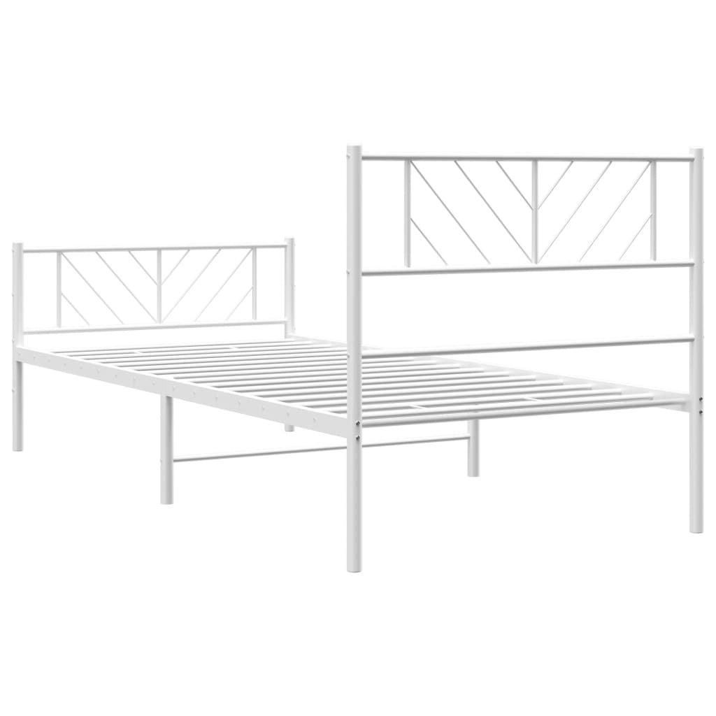 vidaXL Metal Bed Frame without Mattress with Footboard White 39.4"x74.8"