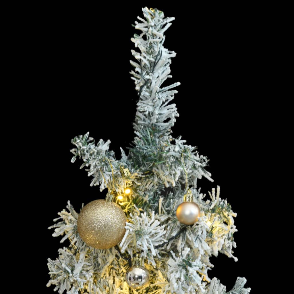 vidaXL Slim Christmas Tree 300 LEDs & Ball Set & Flocked Snow 106.3"