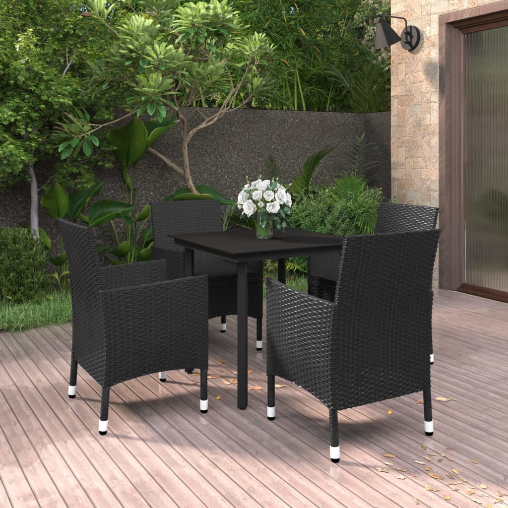 vidaXL 5 Piece Patio Dining Set with Cushions Poly Rattan and Glass