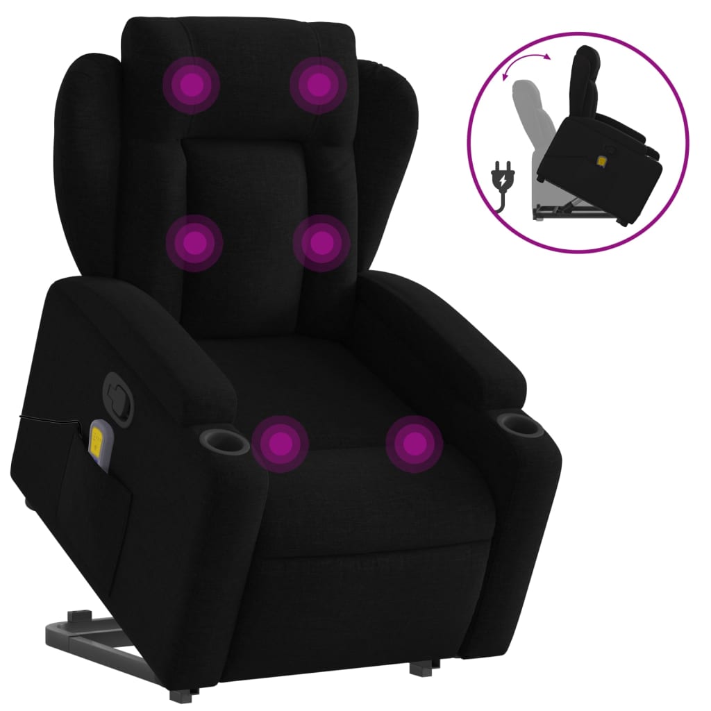 vidaXL Stand up Massage Recliner Chair Black Fabric