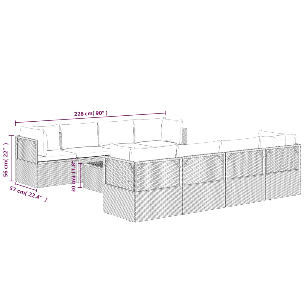 vidaXL 9 Piece Patio Lounge Set with Cushions Gray Poly Rattan