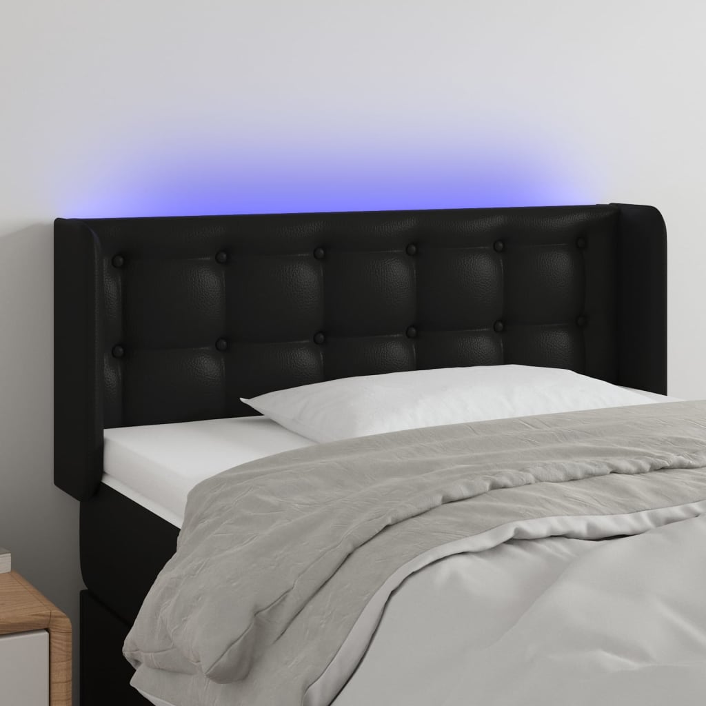 vidaXL LED Headboard Black 40.6"x6.3"x30.7"/34.6" Faux Leather