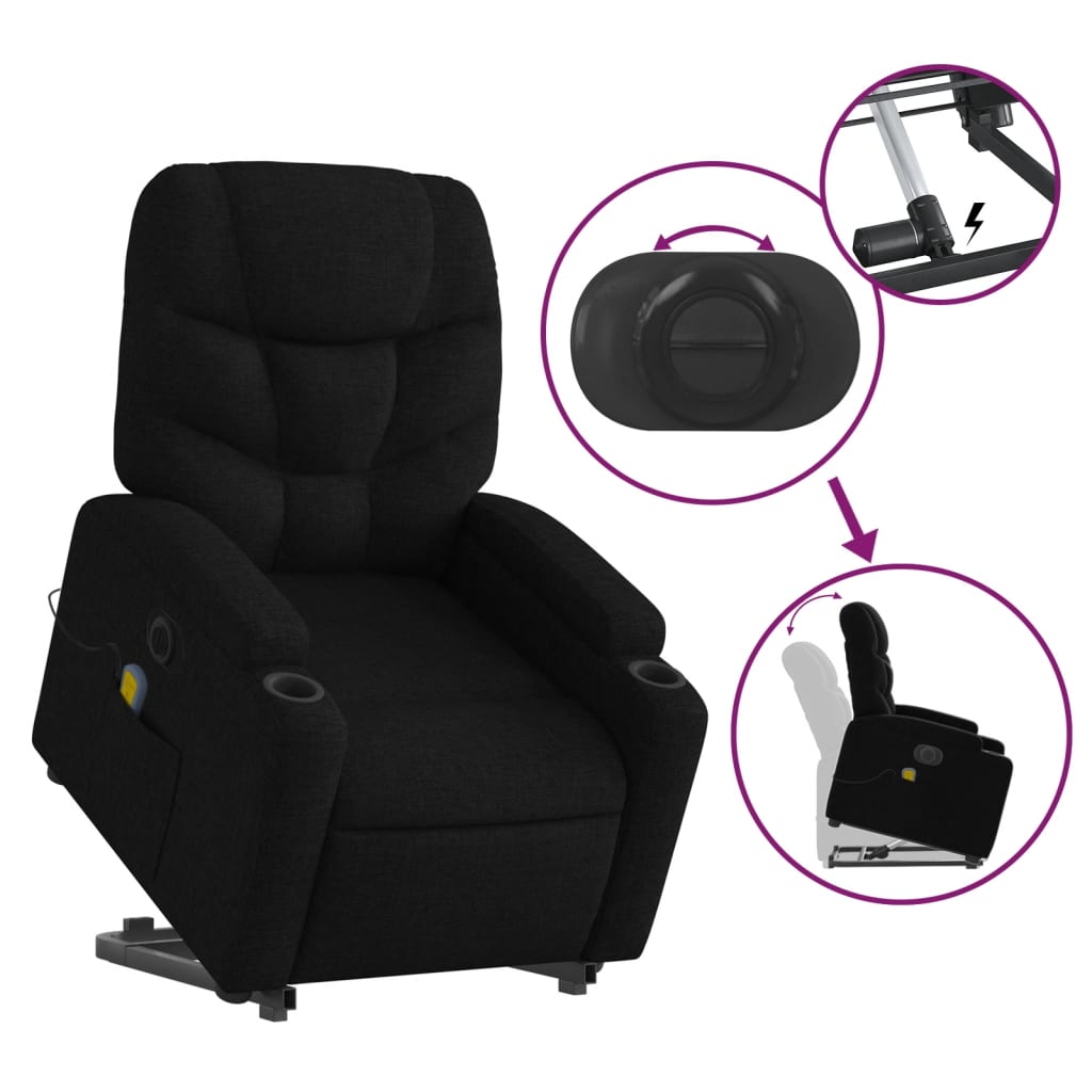 vidaXL Electric Stand up Massage Recliner Chair Black Fabric