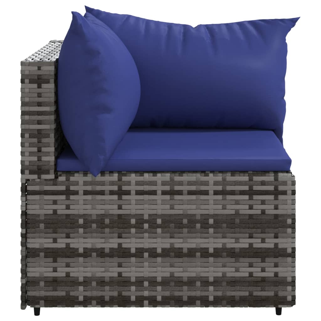 vidaXL Patio Corner Sofa with Cushions Gray Poly Rattan