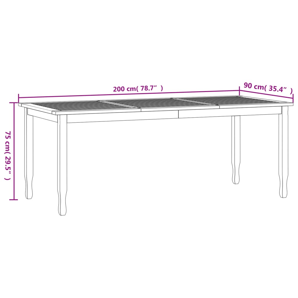 vidaXL Patio Dining Table 78.7"x35.4"x29.5" Solid Wood Teak