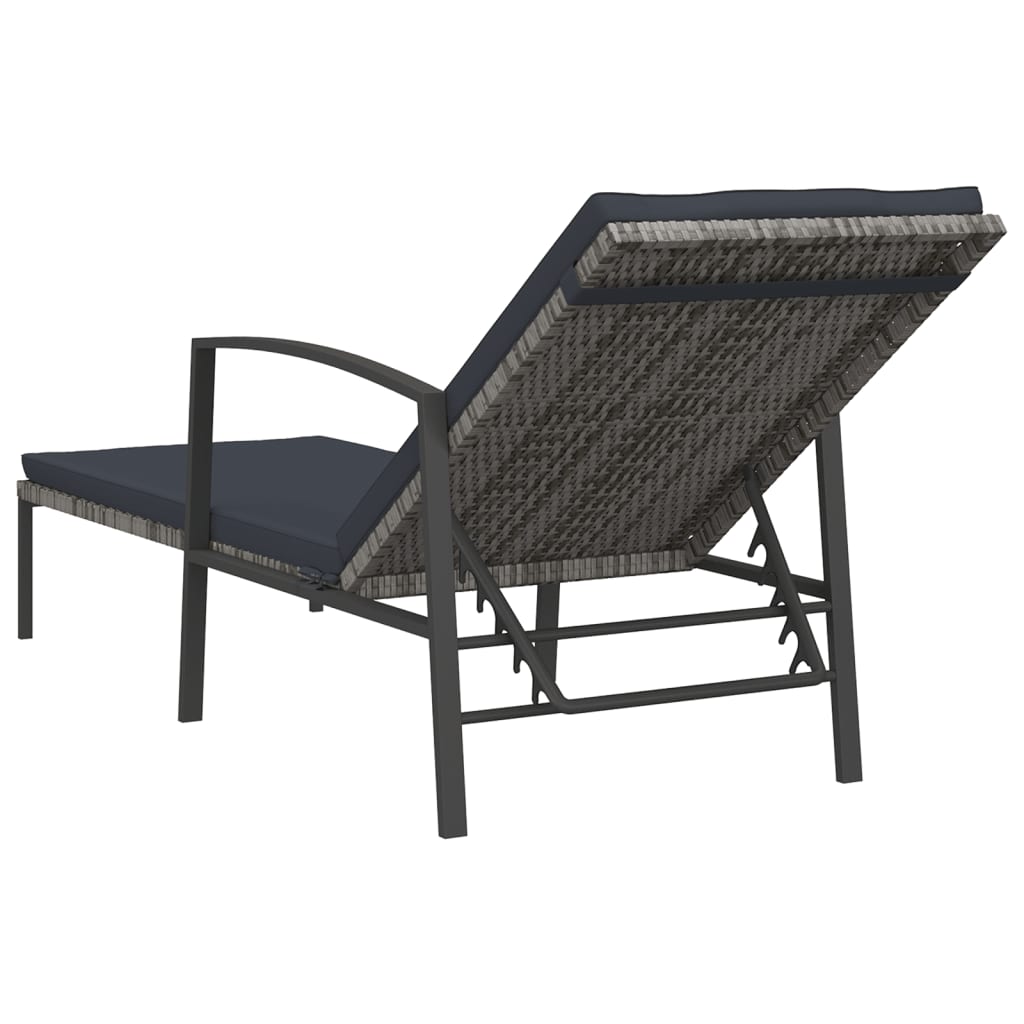 vidaXL Patio Sun Lounger with Cushion Poly Rattan Gray