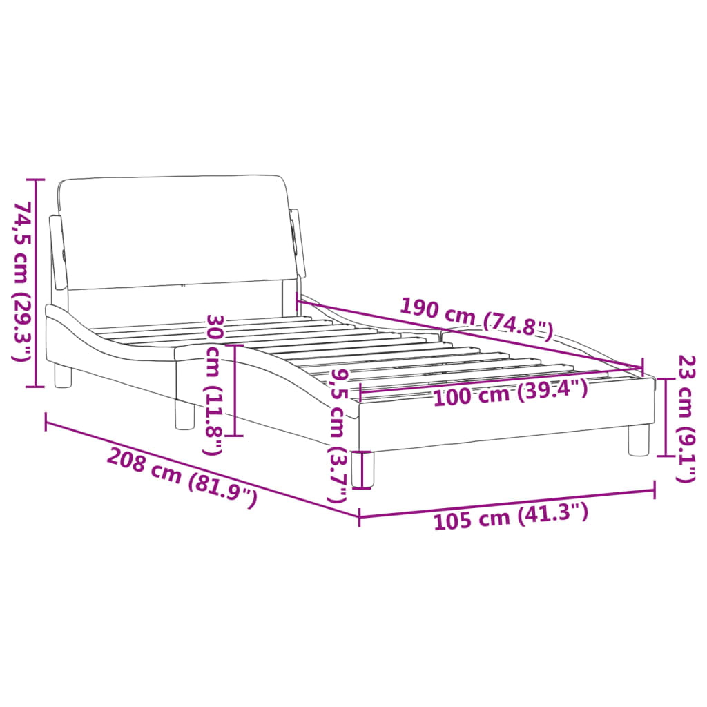 vidaXL Bed Frame with Headboard Light Gray 39.4"x74.8" Twin Velvet