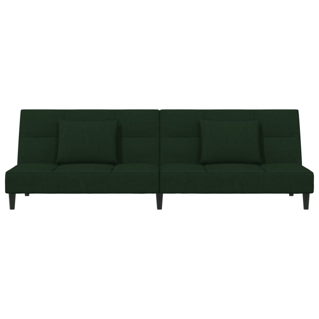 vidaXL 2-Seater Sofa Bed with Two Pillows Dark Green Velvet