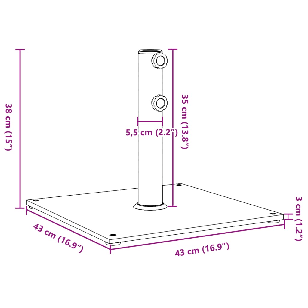 vidaXL Parasol Base for Ø1.3"/1.5"/1.9" Poles 37.5 lb Square