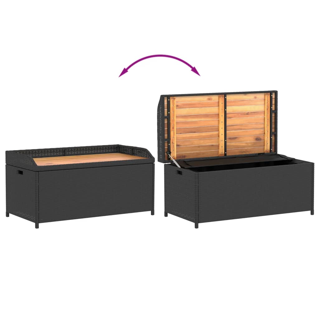 vidaXL Storage Bench Black 39.4"x19.7"x20.5" Poly Rattan and Acacia Wood