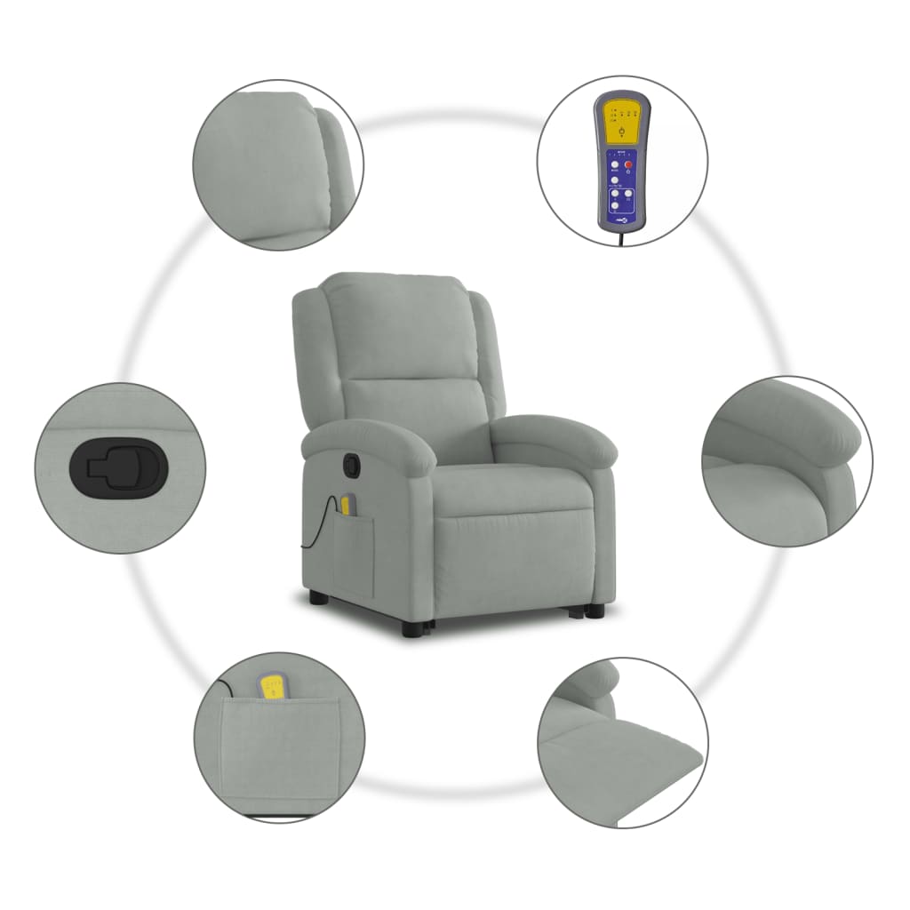 vidaXL Stand up Massage Recliner Chair Light Gray Velvet