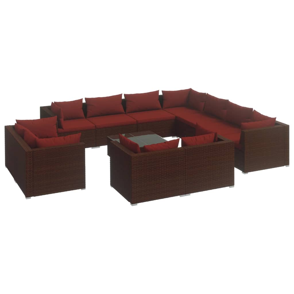 vidaXL 12 Piece Patio Lounge Set with Cushions Brown Poly Rattan