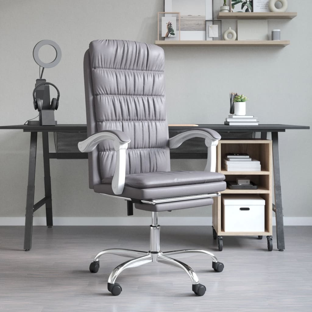 vidaXL Reclining Office Chair Gray Faux Leather