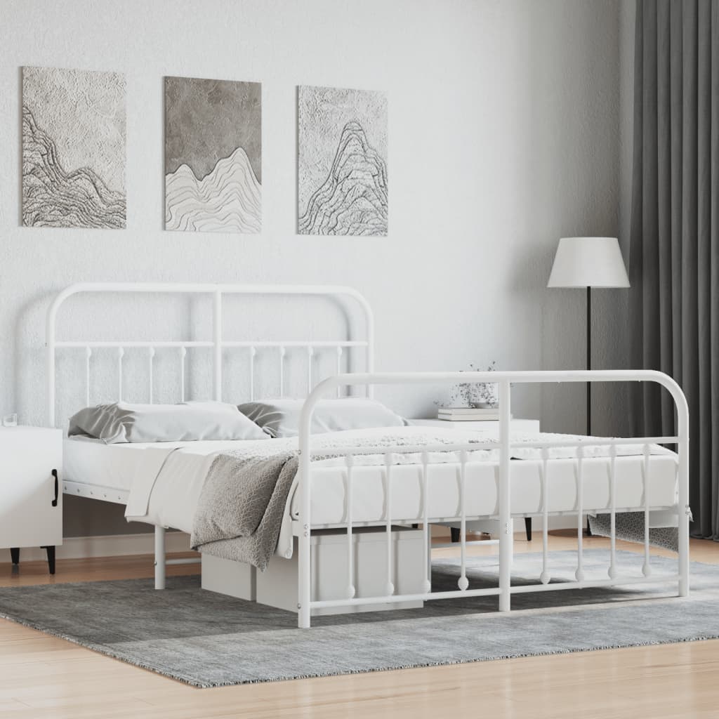 vidaXL Metal Bed Frame without Mattress with Footboard White 53.1"x74.8"