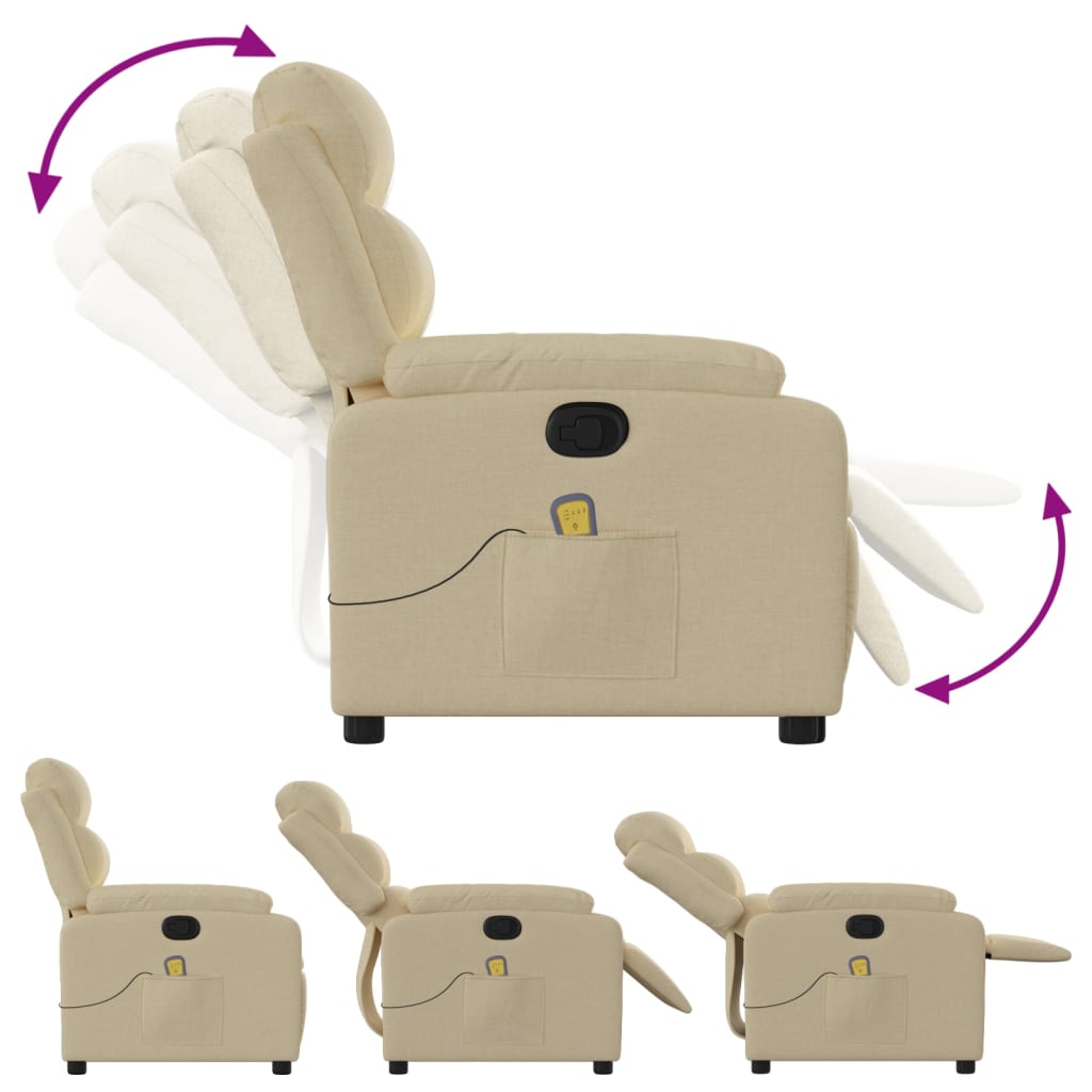 vidaXL Massage Recliner Chair Cream Fabric