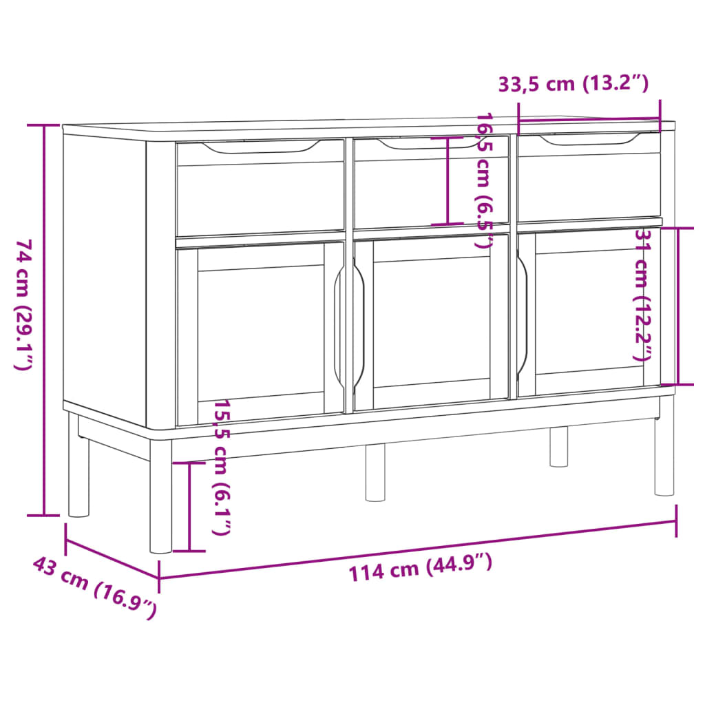 vidaXL Sideboard FLORO White 44.9"x16.9"x29.1" Solid Wood Pine