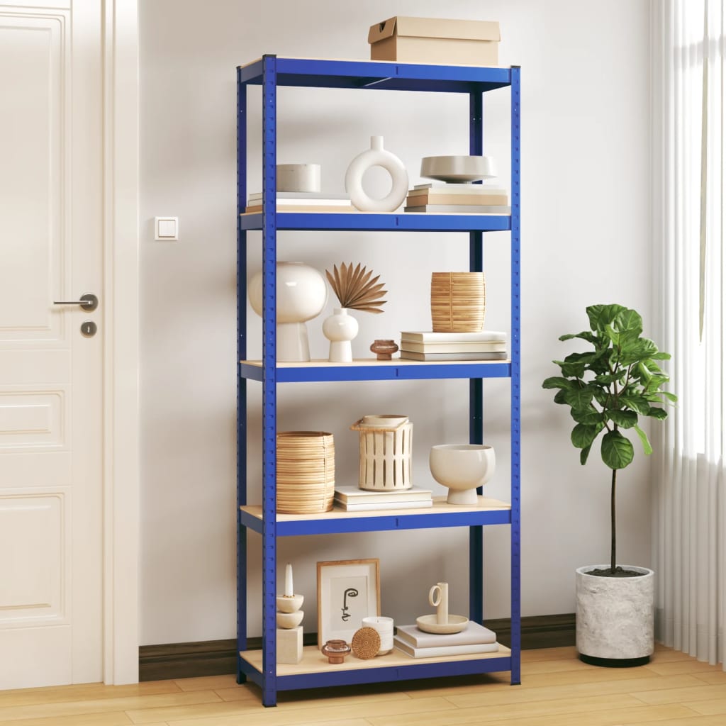 vidaXL 5-Layer Storage Shelf Blue Steel&Engineered Wood