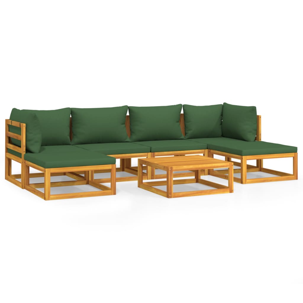 vidaXL 7 Piece Patio Lounge Set with Green Cushions Solid Wood