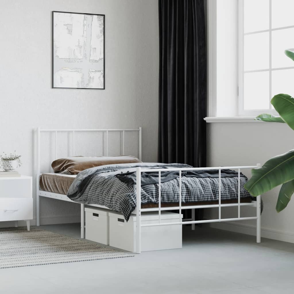 vidaXL Metal Bed Frame without Mattress with Footboard White 39.4"x78.7"