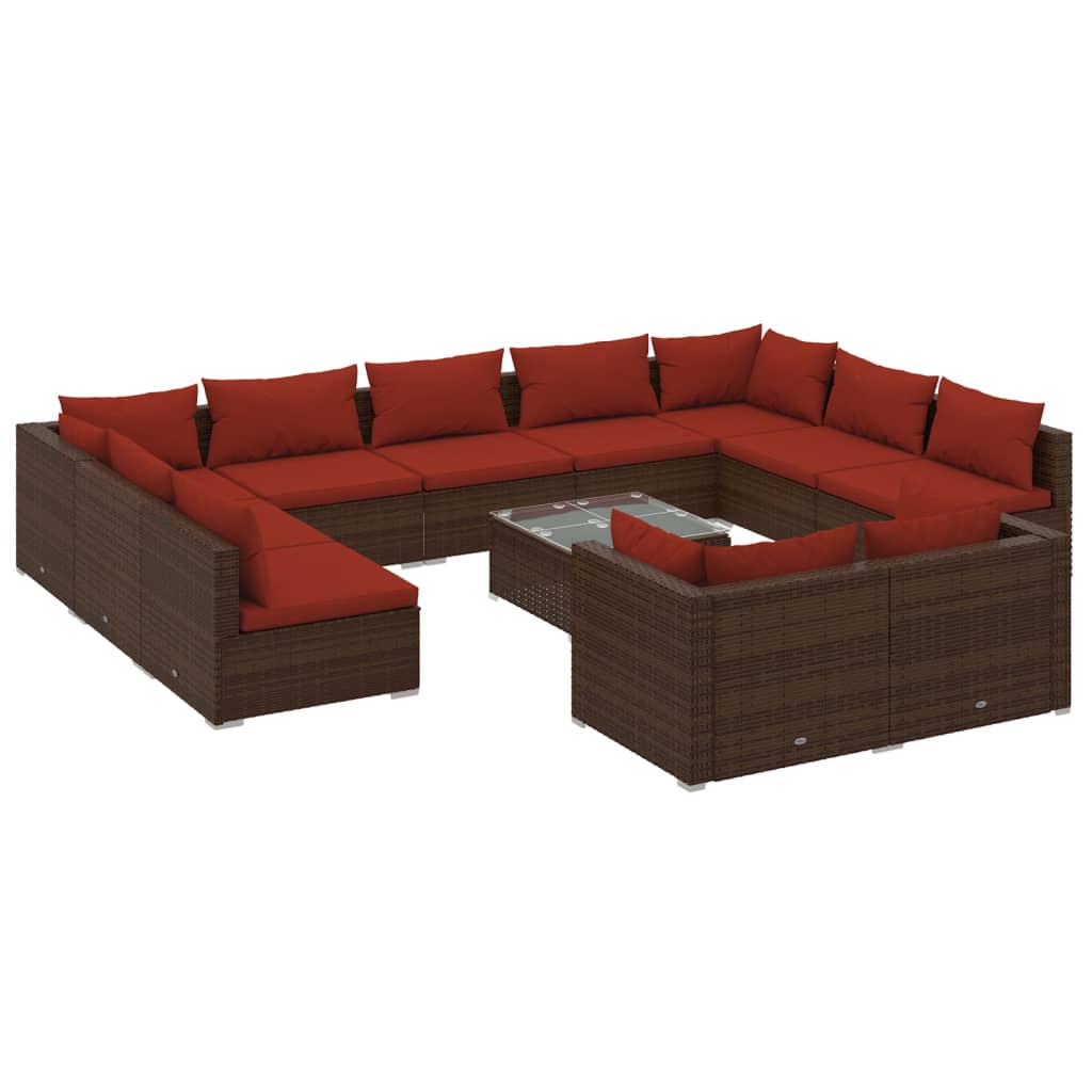 vidaXL 12 Piece Patio Lounge Set with Cushions Brown Poly Rattan