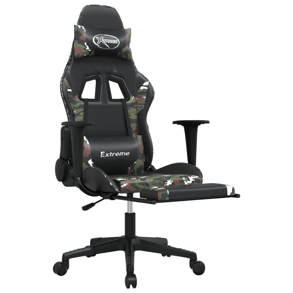 vidaXL Massage Gaming Chair with Footrest Black&Camouflage Faux Leather