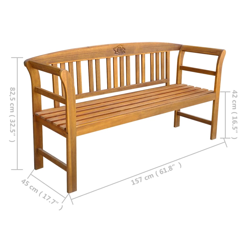 vidaXL Patio Bench with Cushion 61.8" Solid Acacia Wood