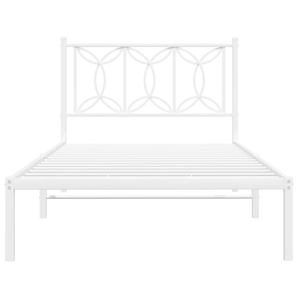 vidaXL Metal Bed Frame without Mattress with Headboard White 39.4"x78.7"