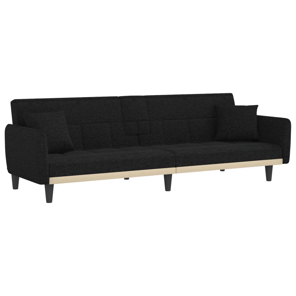 vidaXL Sofa Bed with Cup Holders Black Fabric