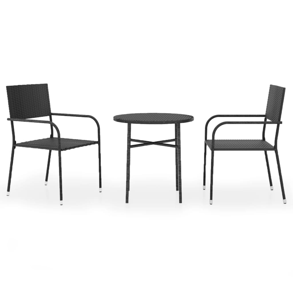 vidaXL 3 Piece Patio Dining Set Poly Rattan Black