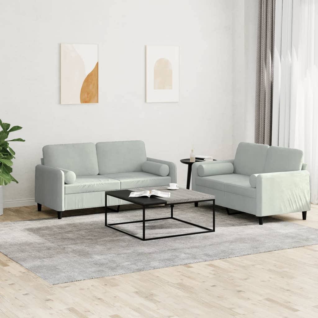 vidaXL 2 Piece Sofa Set with Pillows Light Gray Velvet