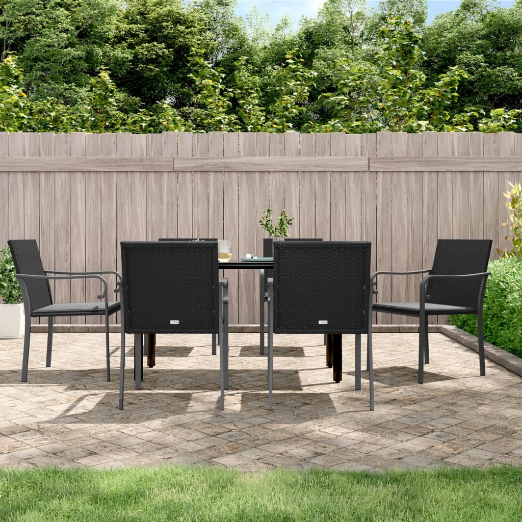 vidaXL 7 Piece Patio Dining Set with Cushions Poly Rattan and Steel