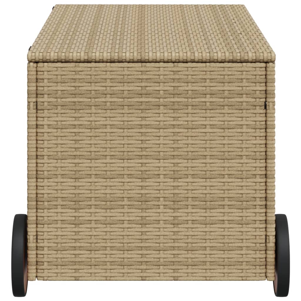 vidaXL Garden Storage Box with Wheels Mix Beige 50.2 Gal Poly Rattan