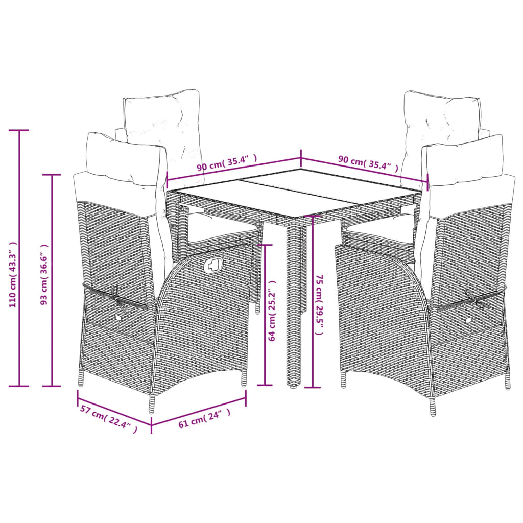 vidaXL 5 Piece Patio Dining Set with Cushions Gray Poly Rattan