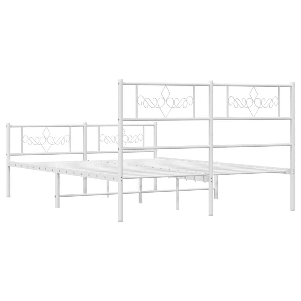 vidaXL Metal Bed Frame without Mattress with Footboard White 53.1"x74.8"