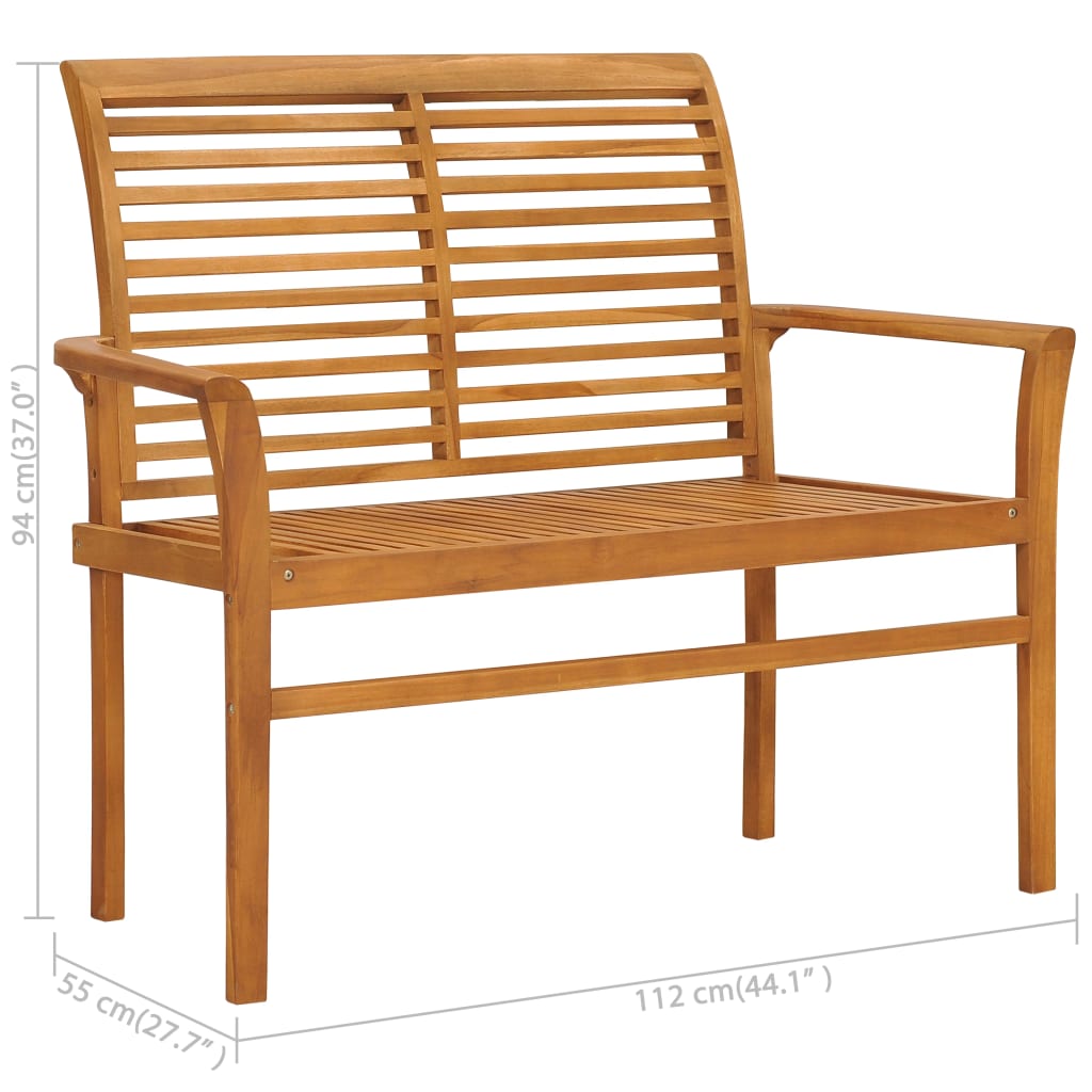 vidaXL Patio Bench with Red Cushion 44.1" Solid Teak Wood