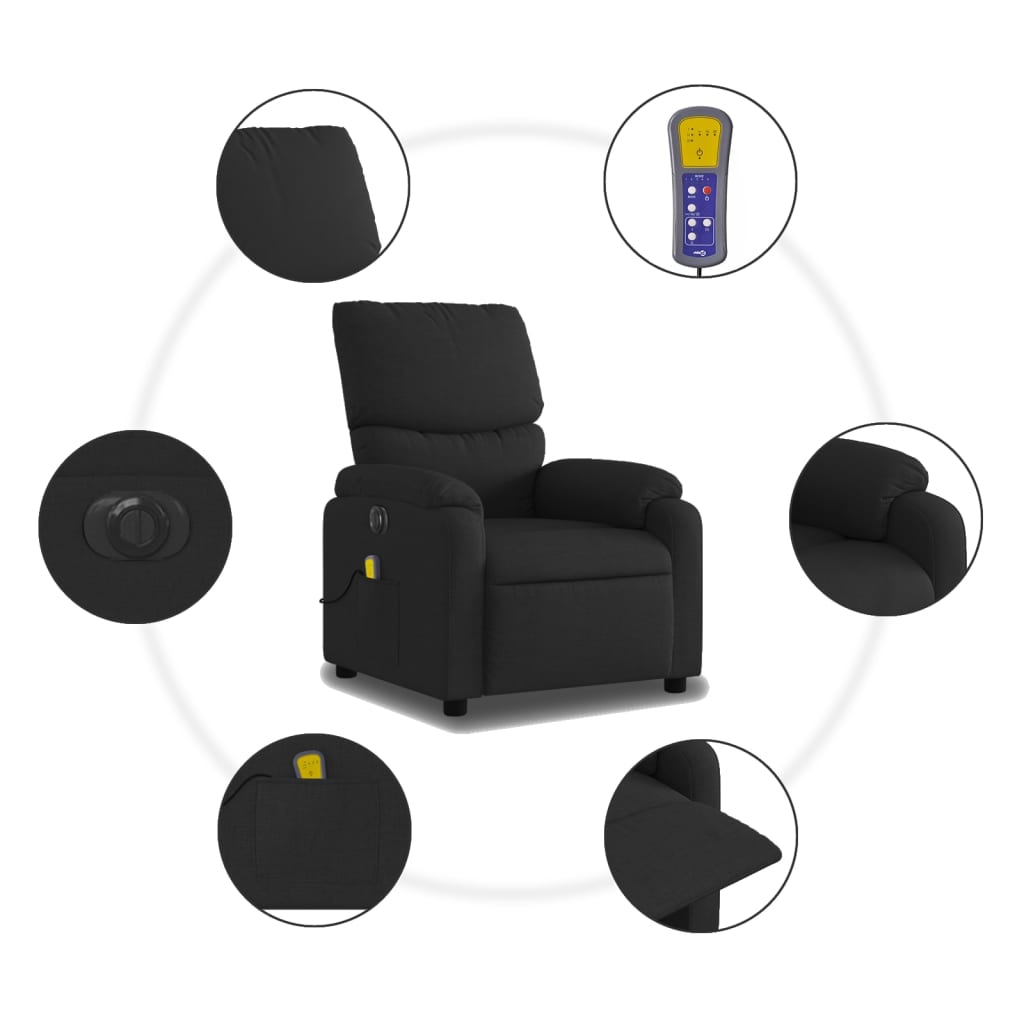 vidaXL Electric Massage Recliner Chair Black Fabric