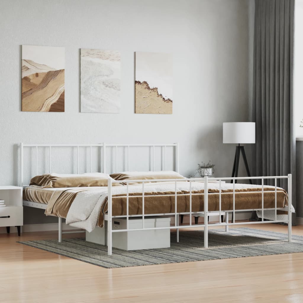 vidaXL Metal Bed Frame without Mattress with Footboard White 72"x83.9"