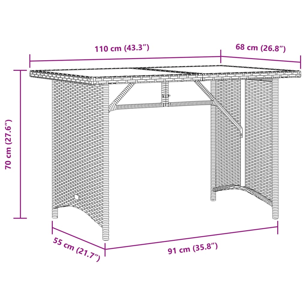 vidaXL Patio Table with Wooden Top Black 43.3"x26.8"x27.6" Poly Rattan