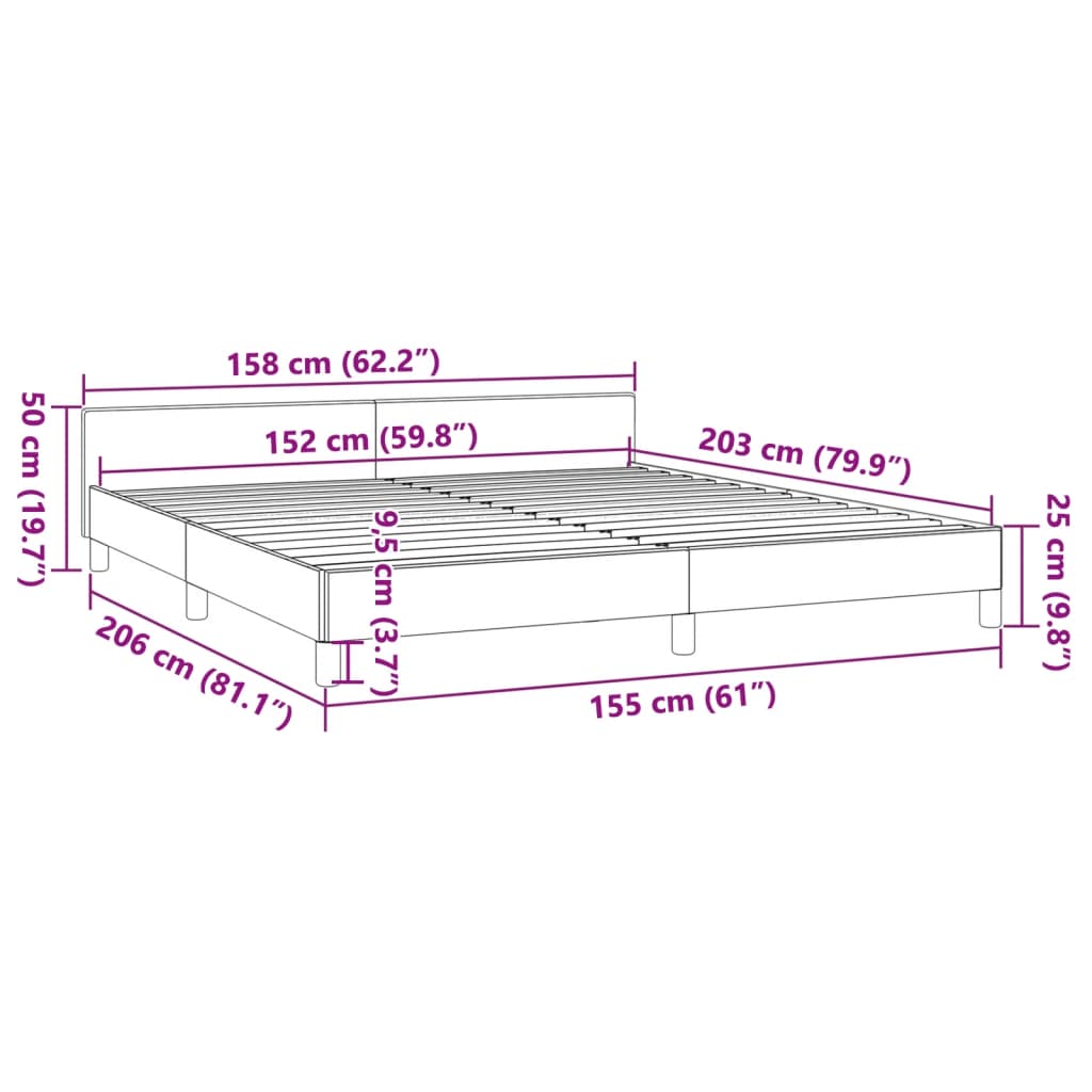 vidaXL Bed Frame with Headboard Black 59.8"x79.9" Queen Faux Leather