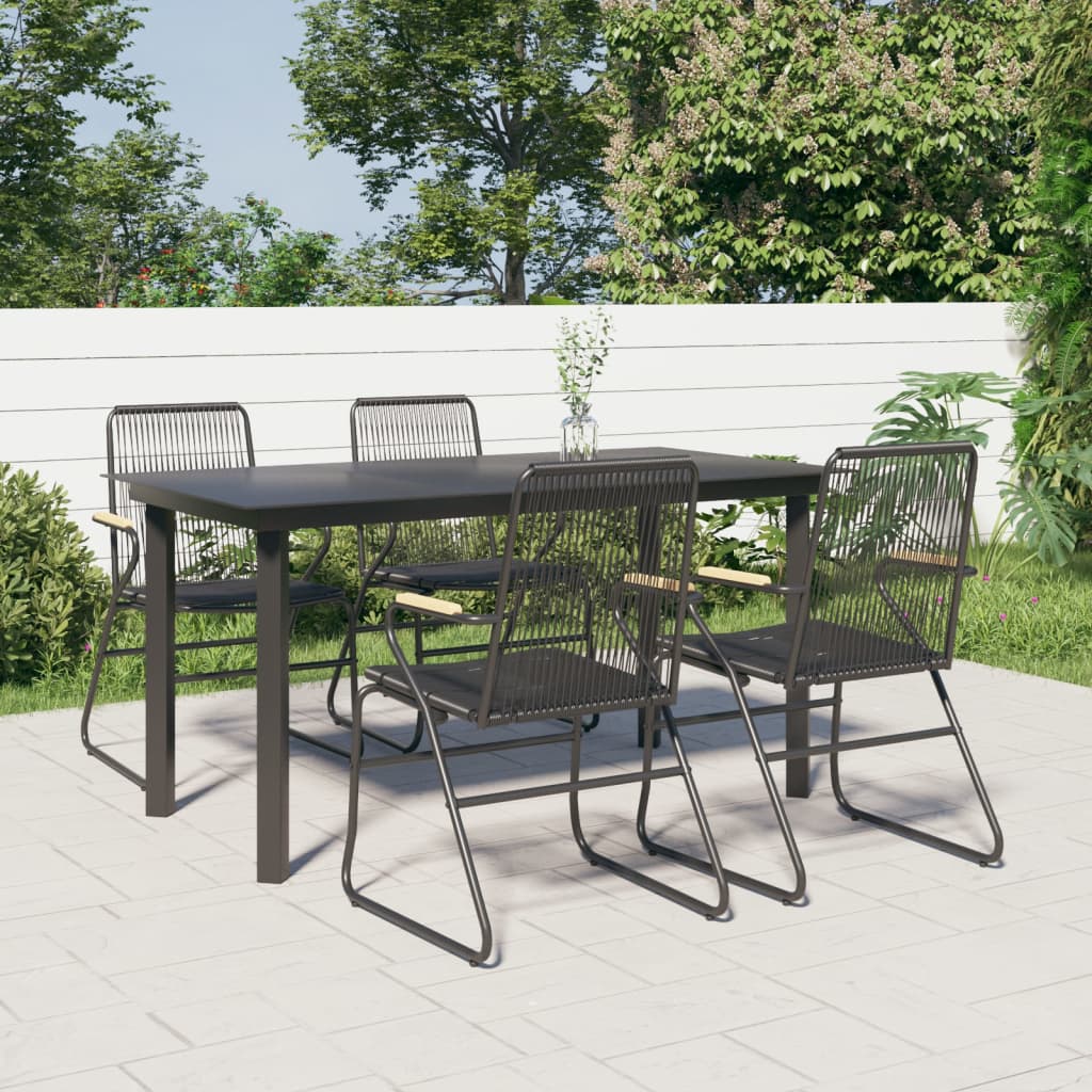 vidaXL 5 Piece Patio Dining Set Black PVC Rattan