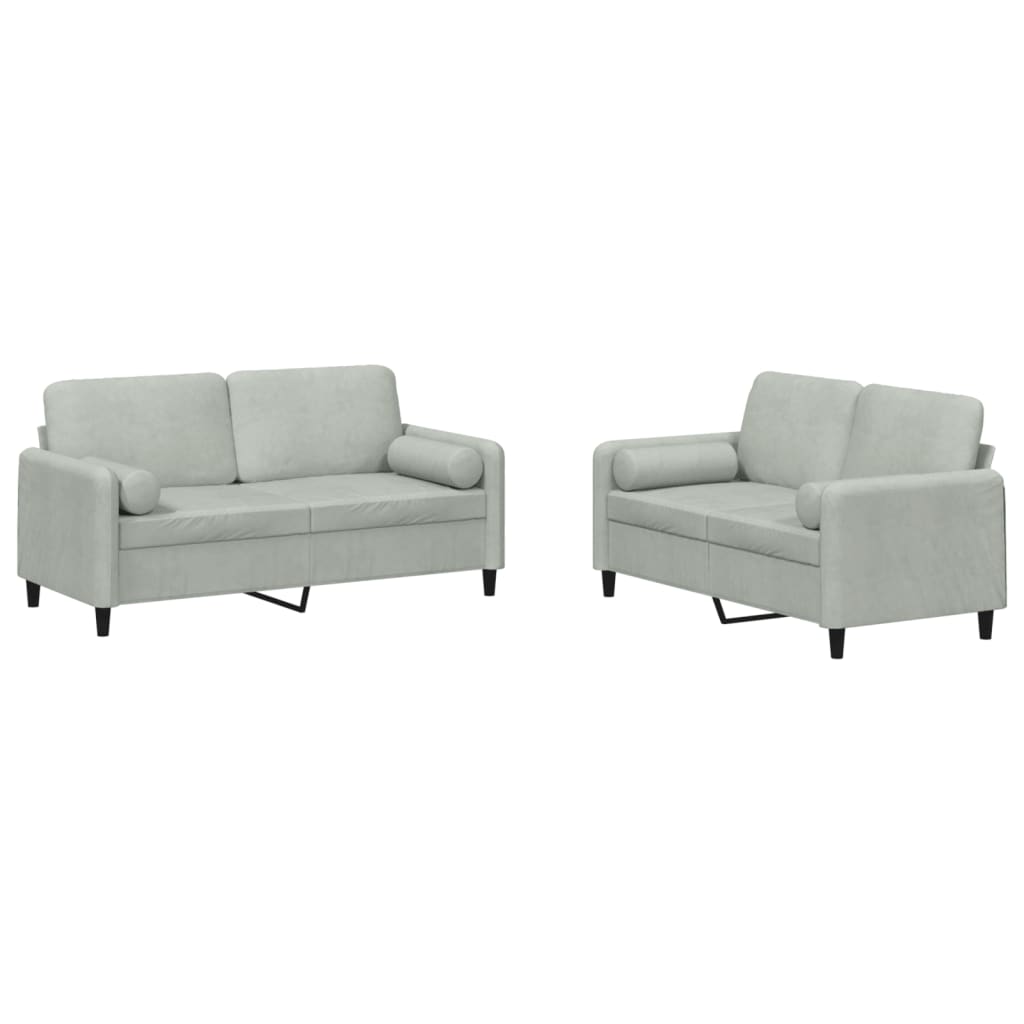 vidaXL 2 Piece Sofa Set with Pillows Light Gray Velvet