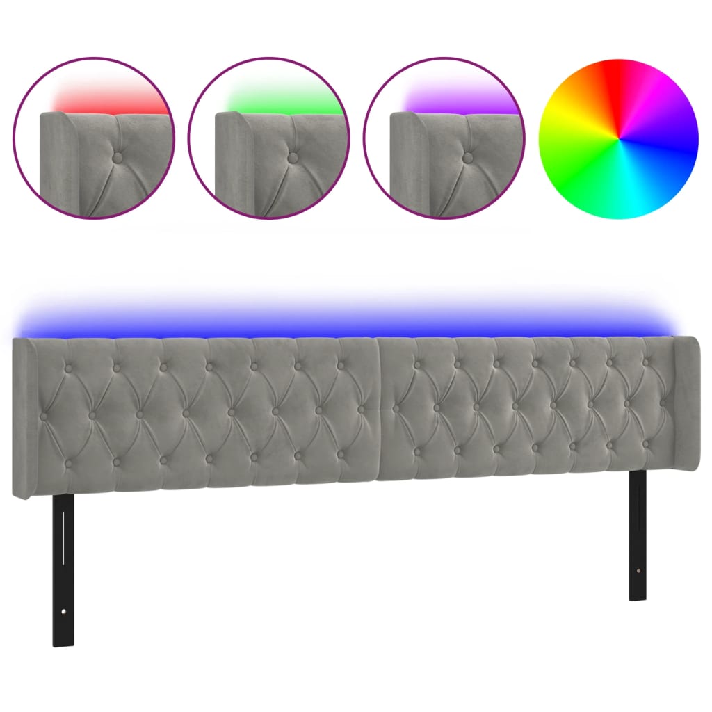 vidaXL LED Headboard Light Gray 79.9"x6.3"x30.7"/34.6" Velvet